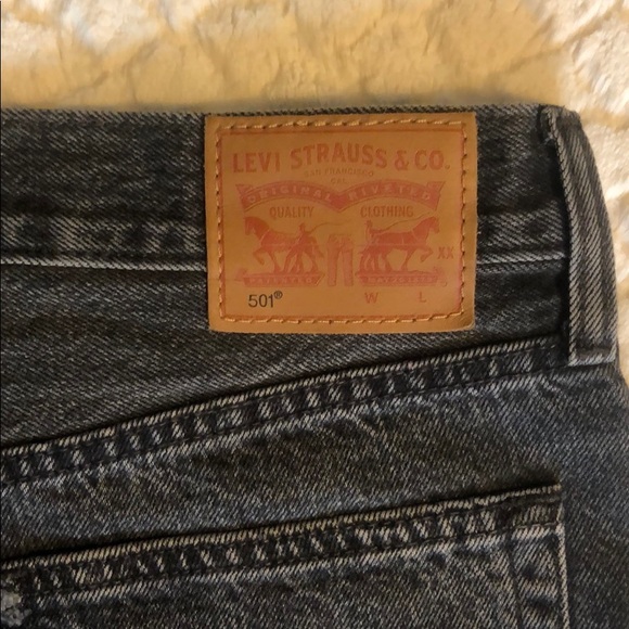 Levi’s Raw Cut Off Black Denim 501s Jean Shorts - Picture 3 of 4